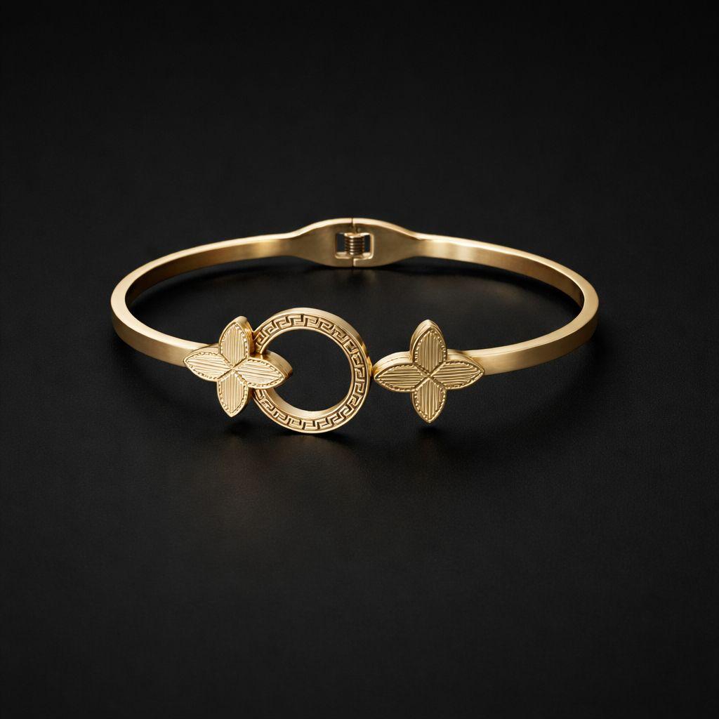 Gold Flower Bracelet With Adjustable Petal Design
